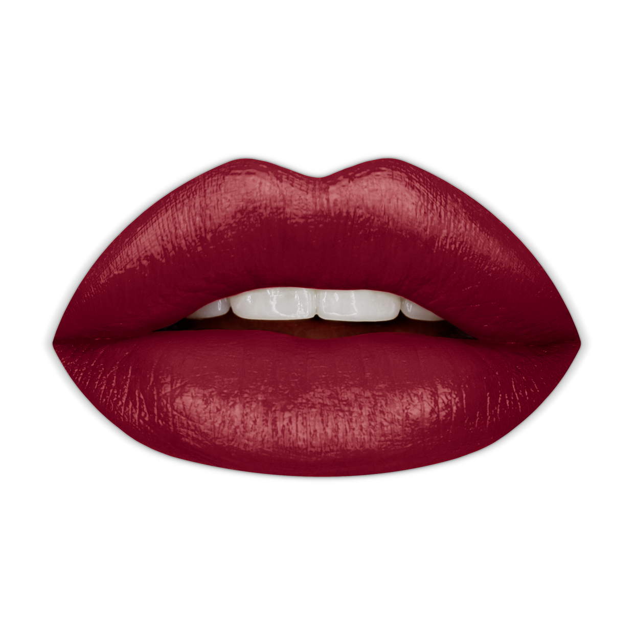 Swatch of KDLR Beauty Labs' SatinMatte Lip Stain, featuring enduring color with a velvety matte finish for all-day wear, buildable shades, unique doe-shaped applicator, vitamin E enriched, and an eco-friendly, vegan formula. Variant: Deep Burgundy