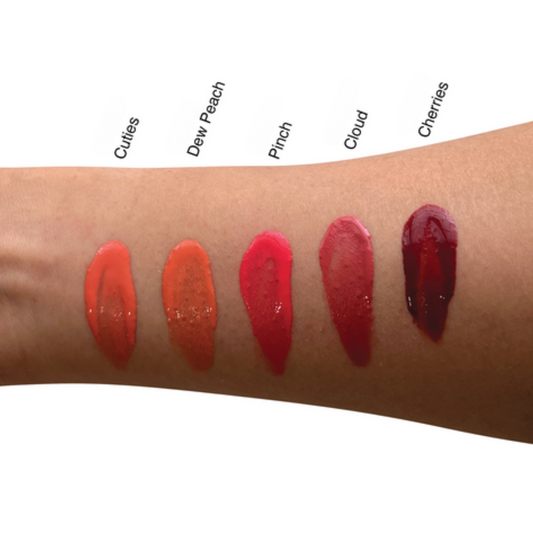 KDLR Beauty Labs Liquid Blush swatches on deep skin tone – five vegan buildable shades showing dewy radiance.