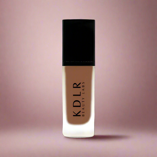 KDLR Beauty SPF Foundation Liquid Bottle Image - High Coverage Makeup. Variant: Amber