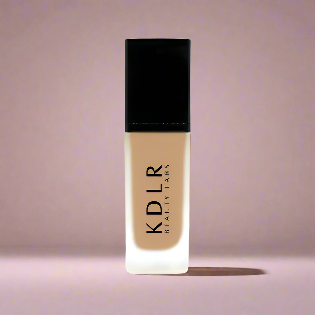 KDLR Beauty SPF Foundation Liquid Bottle Image - High Coverage Makeup. Variant: Oak