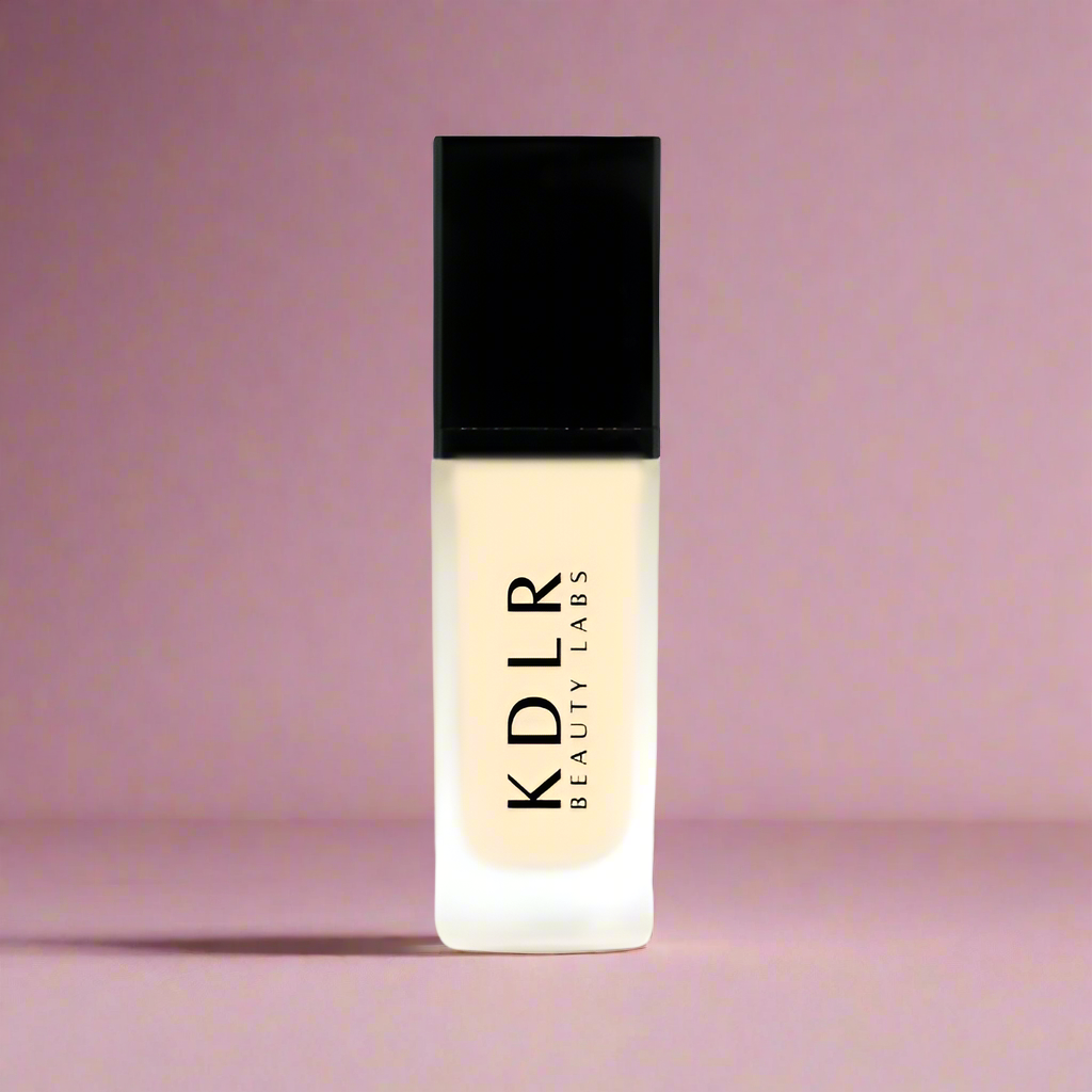 KDLR Beauty SPF Foundation Liquid Bottle Image - High Coverage Makeup. Variant: Porcelain