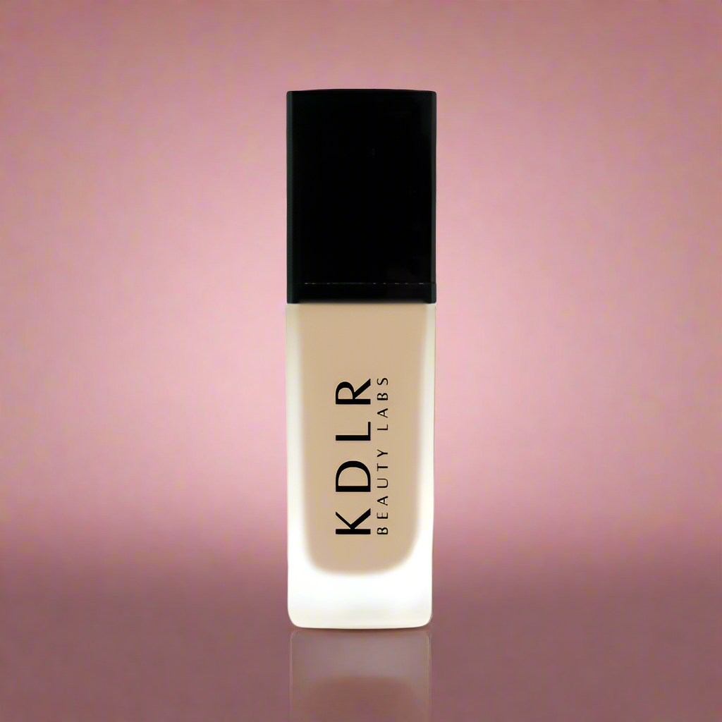 KDLR Beauty SPF Foundation Liquid Bottle Image - High Coverage Makeup. Variant: Seashell