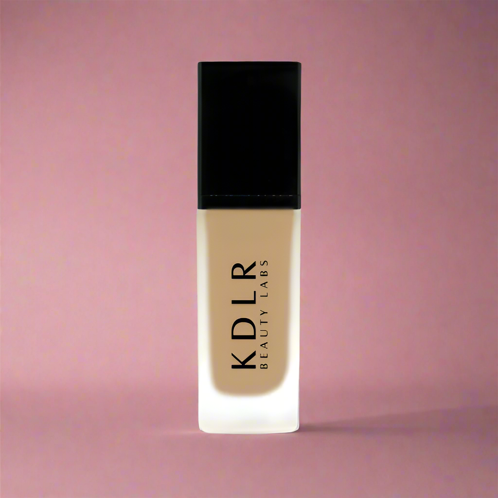KDLR Beauty SPF Foundation Liquid Bottle Image - High Coverage Makeup. Variant: Spiced Honey