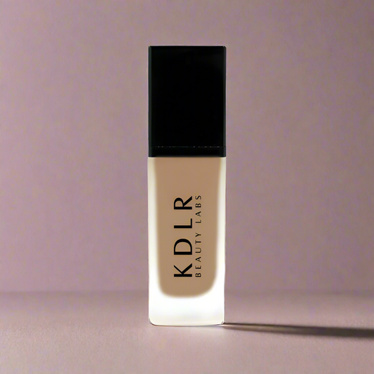 KDLR Beauty SPF Foundation Liquid Bottle Image - High Coverage Makeup. Variant: Toasted