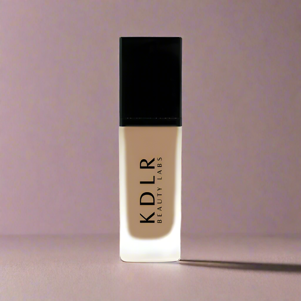KDLR Beauty SPF Foundation Liquid Bottle Image - High Coverage Makeup. Variant: Toasted