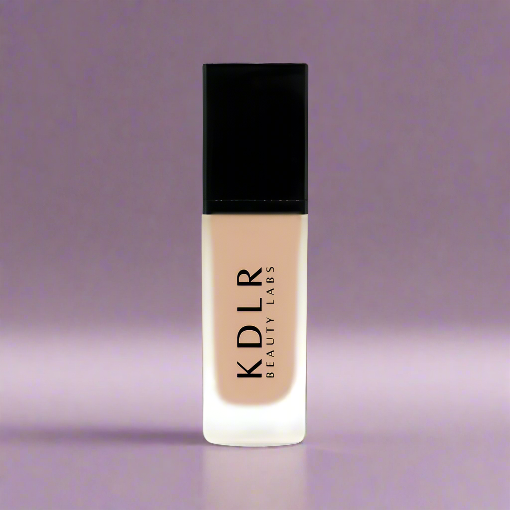 KDLR Beauty SPF Foundation Liquid Bottle Image - High Coverage Makeup. Variant: Warm Nude