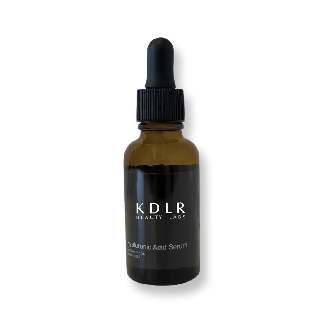 Hyaluronic Acid Serum bottle by KDLR Beauty Labs for hydrated, elastic skin.