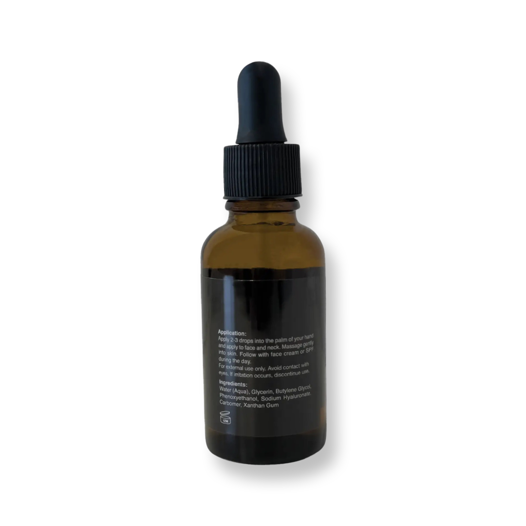 Hyaluronic Acid Serum bottle by KDLR Beauty Labs for hydrated, elastic skin.