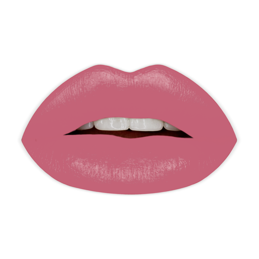 Swatch of Noir Patent Matte Lipstick in sleek patent black case with nine shades, long-lasting, cruelty-free, high-pigment color. Variant: Grace