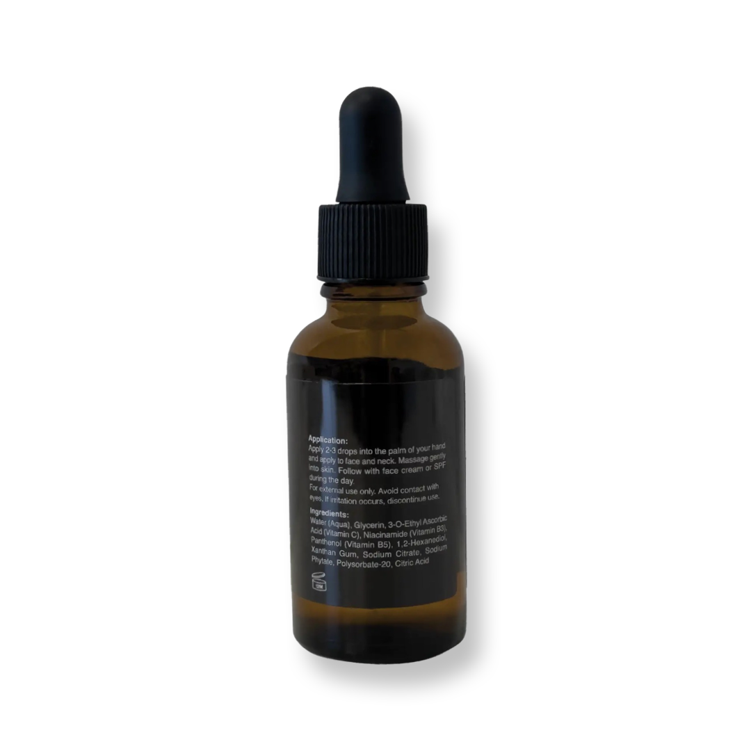 Bottle of KDLR Niacinamide Vitamin Boost Serum showcasing its luminous effect on skin.