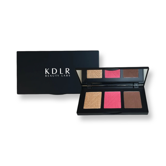 KDLR Beauty Labs Pro Cheek Palette with highlighter, blush, and bronzer in recyclable packaging. Variant: Pop