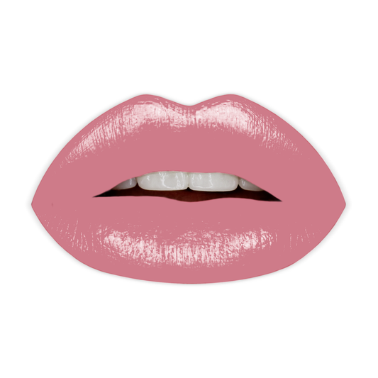 Swatch of KDLR Beauty Labs' Noir Patent Cream Lipstick: vibrant, nourishing with argan oil, vitamin E, vegan, paraben-free, in sustainable packaging. Variant: Precious Pink