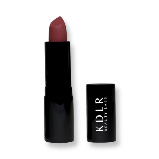 KDLR Beauty Labs' Noir Patent Cream Lipstick: vibrant, nourishing with argan oil, vitamin E, vegan, paraben-free, in sustainable packaging. Variant: Rambling Rose
