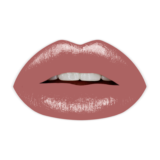 Swatch of KDLR Beauty Labs' Noir Patent Cream Lipstick: vibrant, nourishing with argan oil, vitamin E, vegan, paraben-free, in sustainable packaging. Variant: Rambling Rose