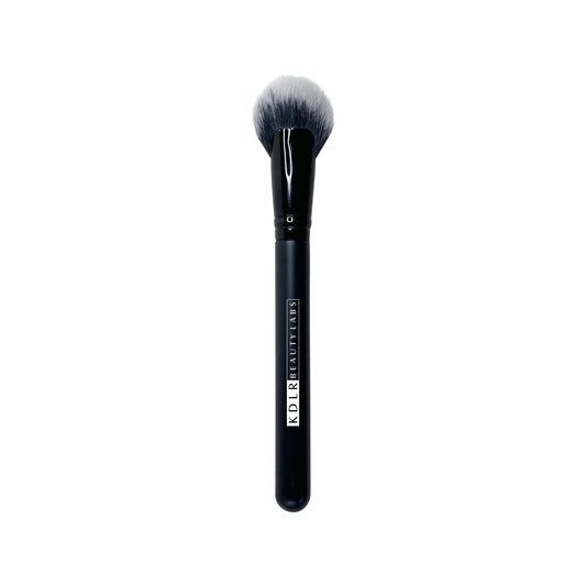 Sculpt and Glow Fan Brush by KDLR Beauty Labs, a professional-grade hypoallergenic synthetic makeup brush for applying highlighter, contour, and setting powder.