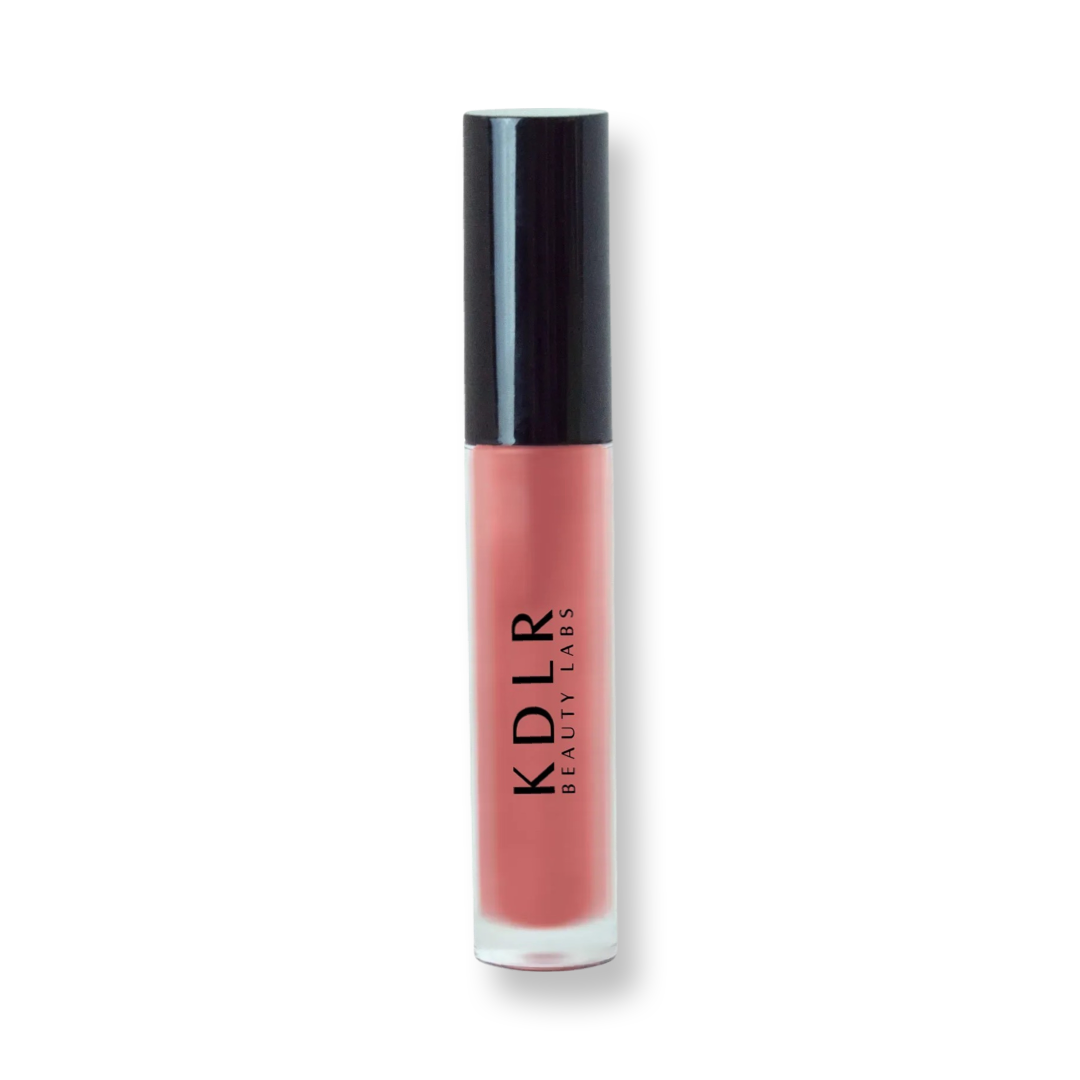 KDLR Beauty Labs' Power Drip Lip Gloss, showcasing radiant shine, full lips in shimmer and natural finishes, perfect for versatile, luxurious day-to-night lip makeup.  Variant: Chestnut