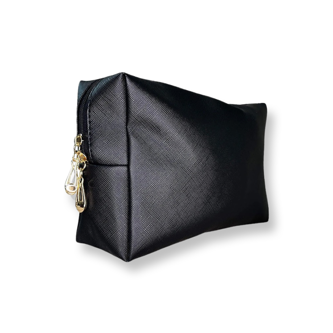 KDLR Beauty Labs Everywhere Makeup Bag in waterproof black, collapsible for travel and pool days.