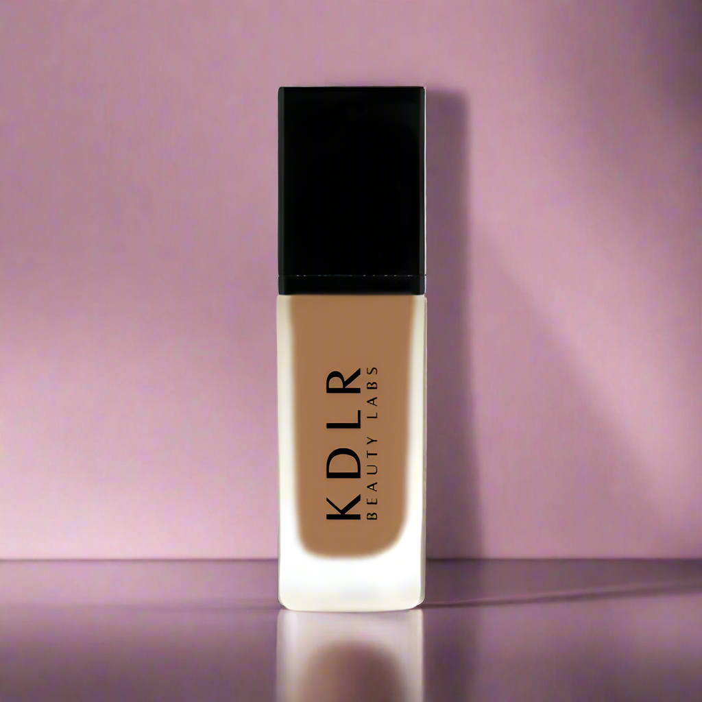 KDLR Beauty SPF Foundation Liquid Bottle Image - High Coverage Makeup. Variant: Bronze Night