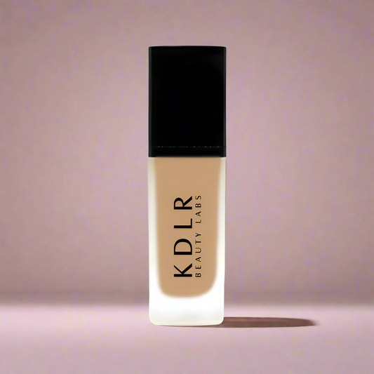 KDLR Beauty SPF Foundation Liquid Bottle Image - High Coverage Makeup. Variant: Oak
