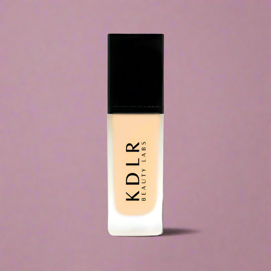 KDLR Beauty SPF Foundation Liquid Bottle Image - High Coverage Makeup. Variant: Peach