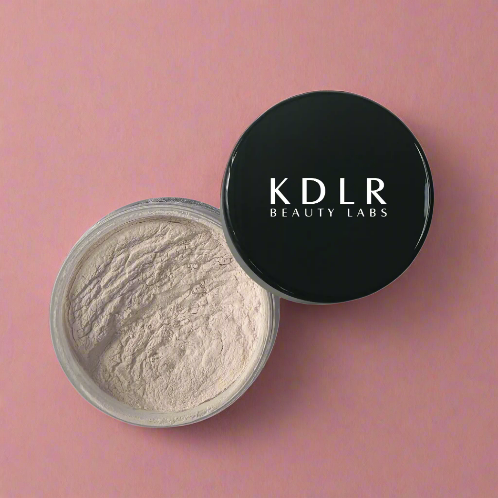 KDLR Beauty Labs Finishing Powder in sleek packaging, showcasing its ultra-fine texture for a perfect matte finish.