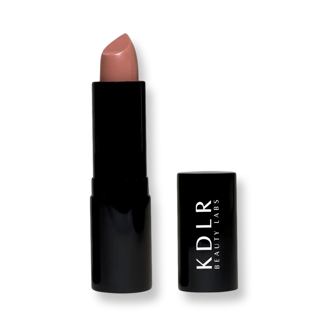 KDLR Beauty Labs' Noir Patent Cream Lipstick: vibrant, nourishing with argan oil, vitamin E, vegan, paraben-free, in sustainable packaging. Variant: Next to Nude